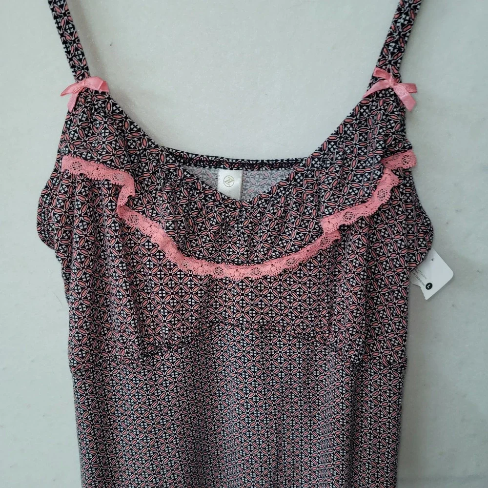 Adrienne Vittadini Studio Tank Top Sleeveless Geo Weave Pink Black Size‎ L Sleep